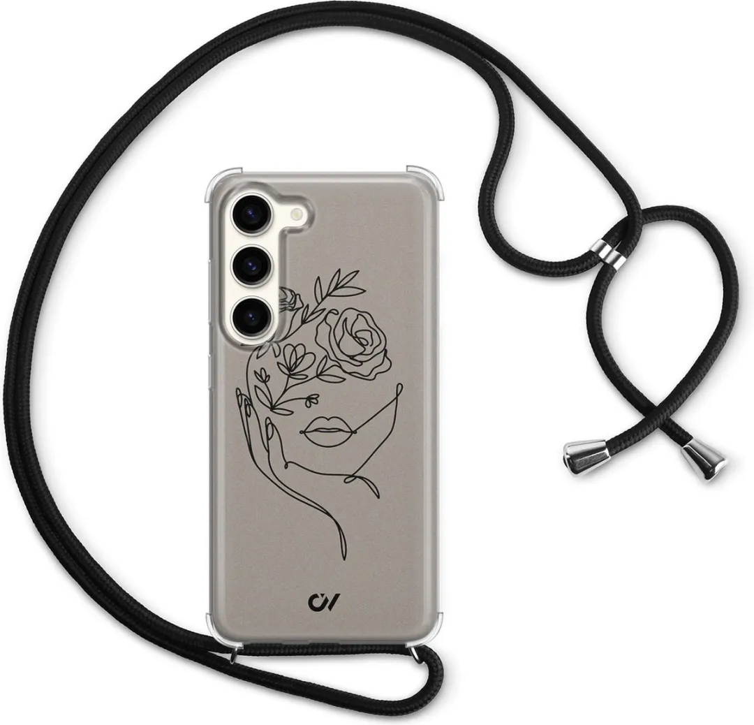 Casevibes S23 Telefoonhoesje - Oneline Face Flower - Bruin - C/S23/UV/010