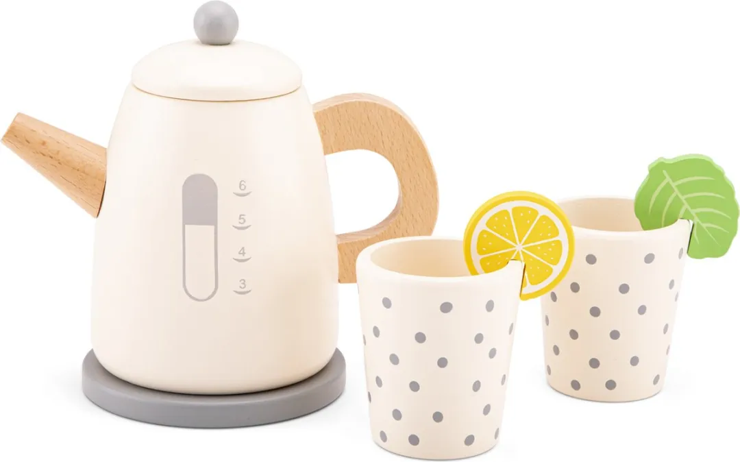 New Classic Toys® Houten Speelgoed Waterkoker - Speelset Inclusief 2 Bekers met Citroen en Munt - Speelgoedkeukenmachine voor Kinderen - FSC - Rollenspel Keukenspeelgoed - Vanaf 3 Jaar