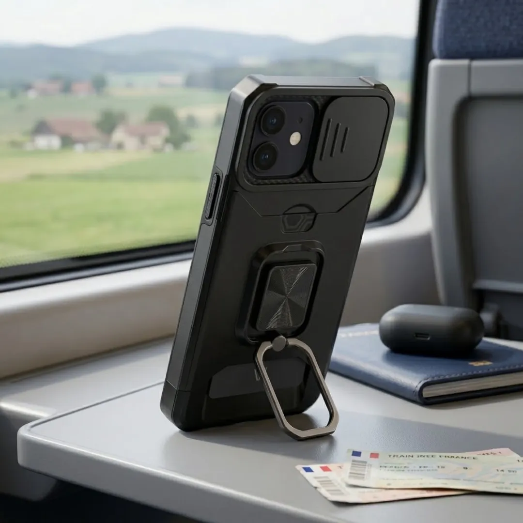 NUVEX iPhone 11 Hoesje - Zwart - Schokbestendig met metalen standaard