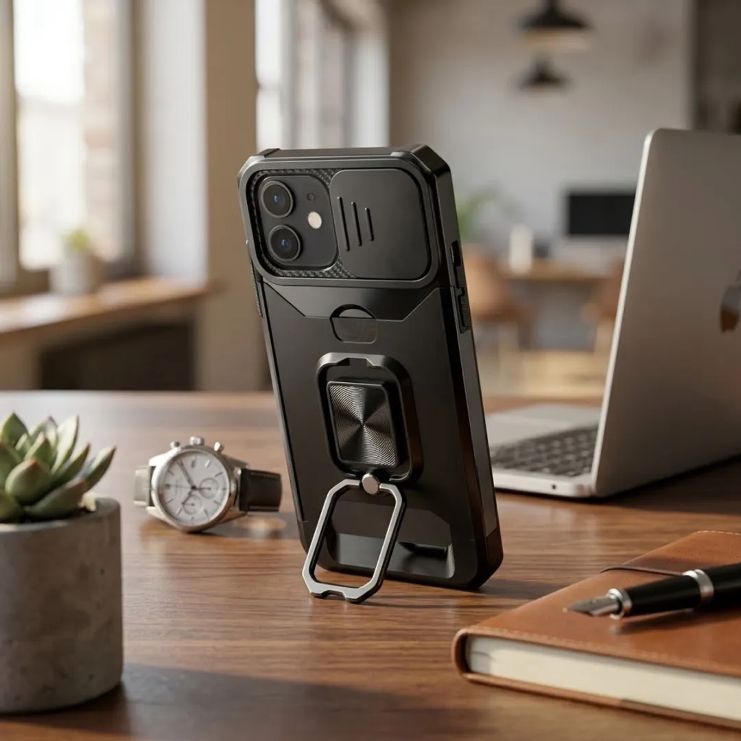 NUVEX iPhone 11 Hoesje - Zwart - Schokbestendig met metalen standaard