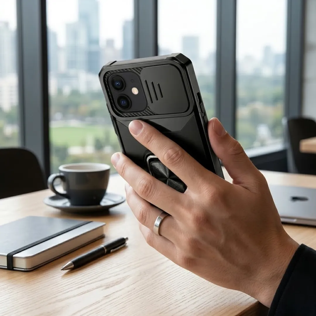 NUVEX iPhone 11 Hoesje - Zwart - Schokbestendig met metalen standaard
