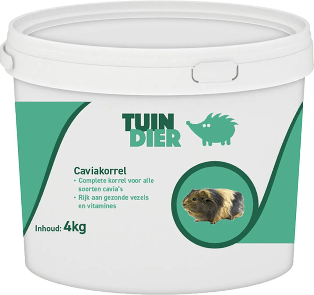 Caviakorrel | Tuin-Dier | Complete korrel voor alle soorten cavia's | Rijk aan gezonde vezels en vitamines | In handige bewaaremmer | 4.000 gram | 4 kilogram