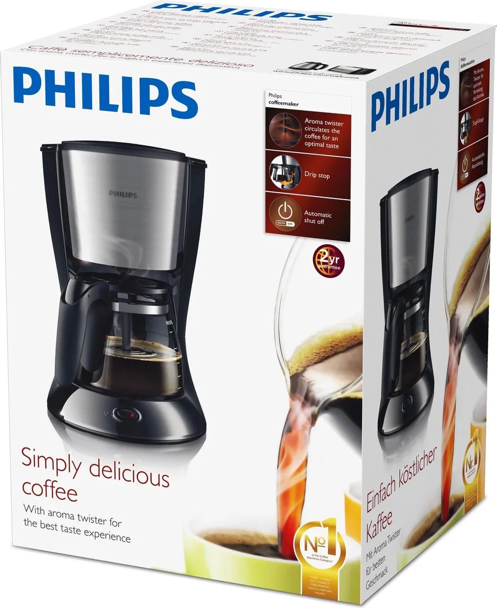 Philips Daily HD7462/20 Koffiezetapparaat 15 Kopjes - 1,2L - Zwart/Zilver