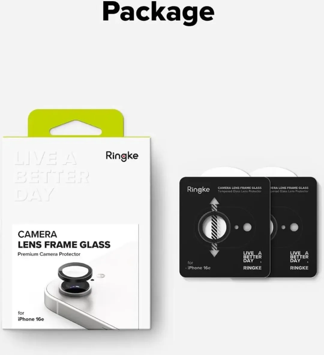 Ringke Frame Glass Camera Beschermer iPhone 16e/17e - 2 Stuks - Zwart