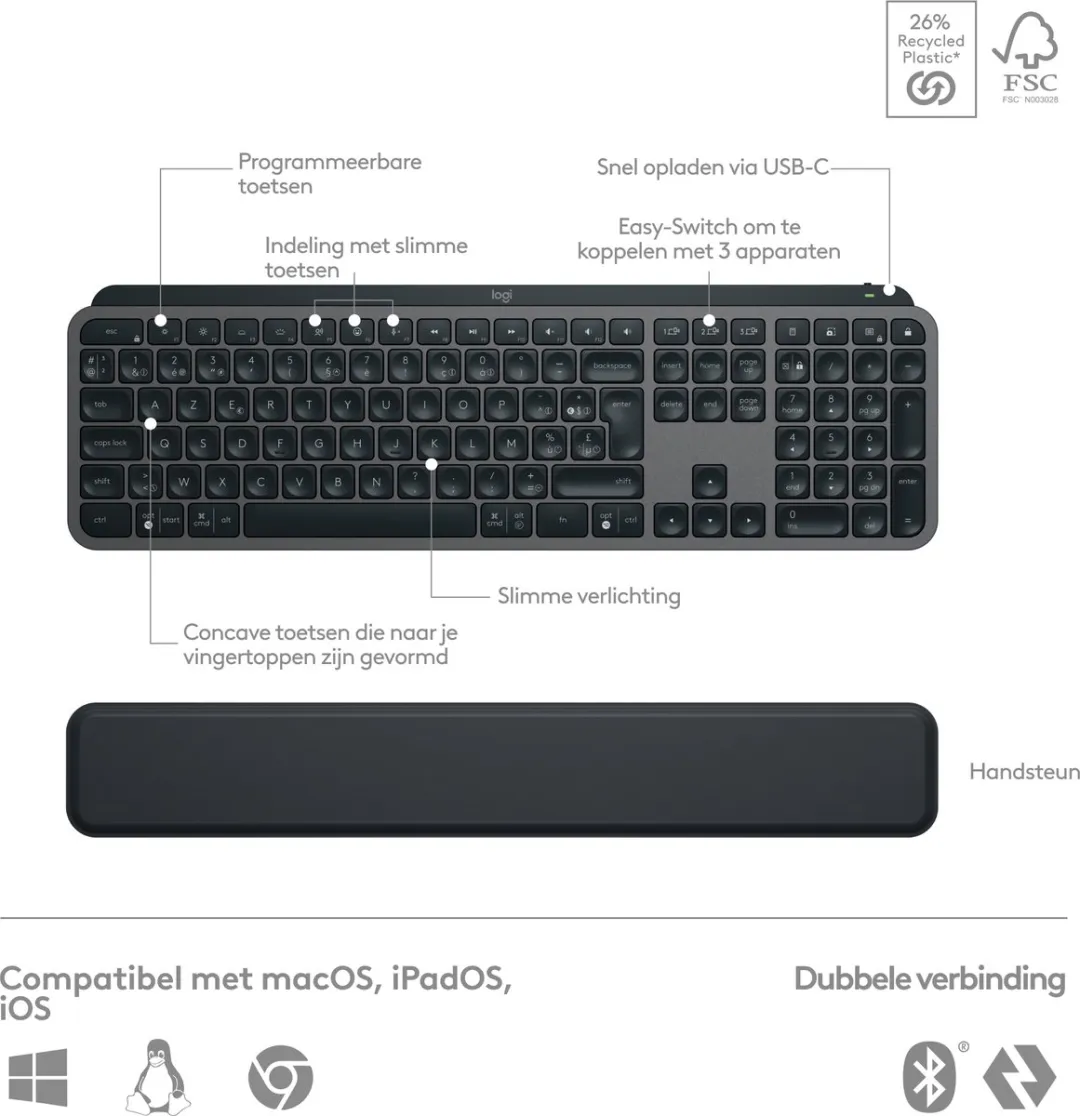 Logitech MX Keys S Combo - Draadloos Toetsenbord & Muis - Zwart - afbeelding 6 van 6