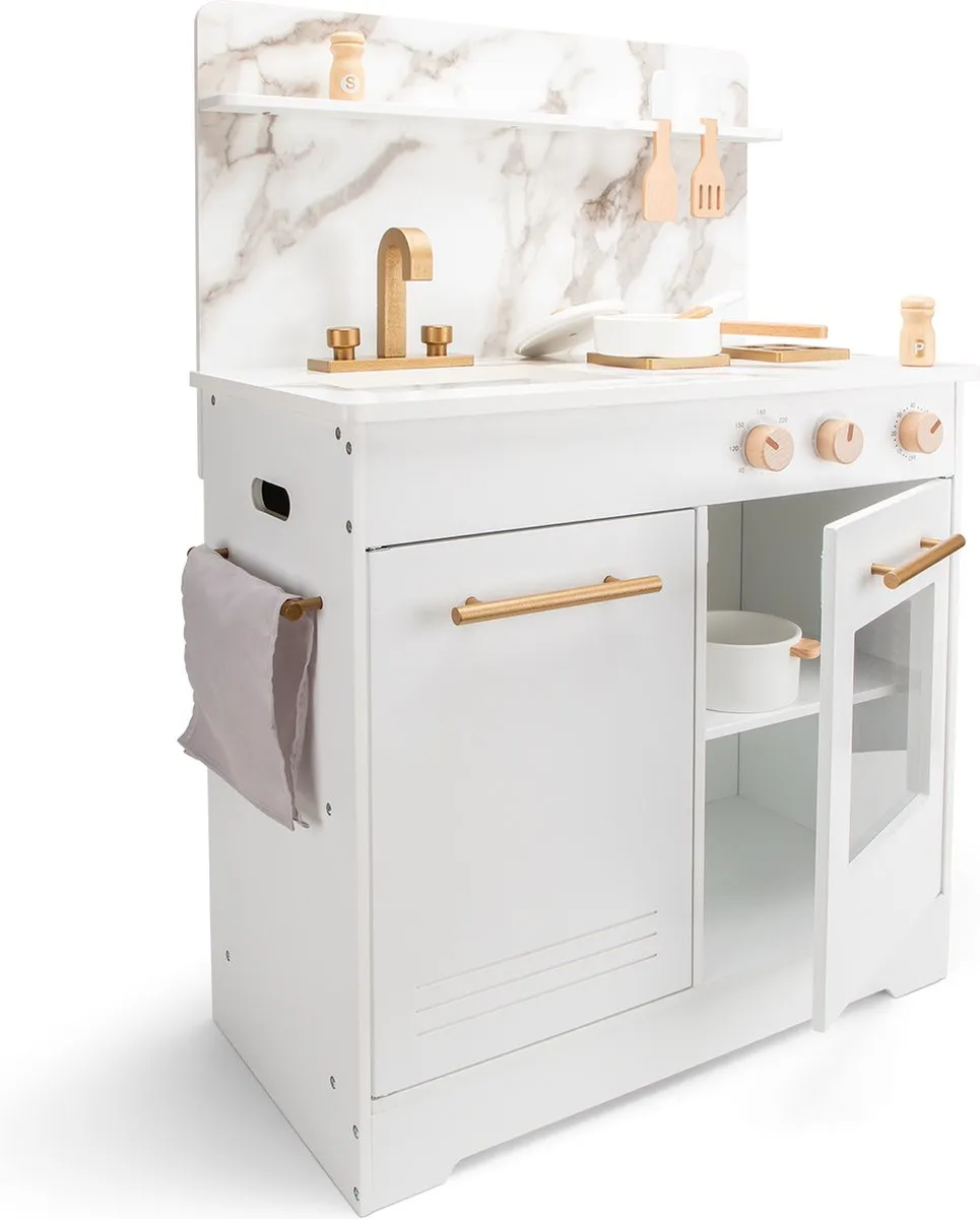 New Classic Toys Houten Kinderkeuken Wit Marmer 55cm
