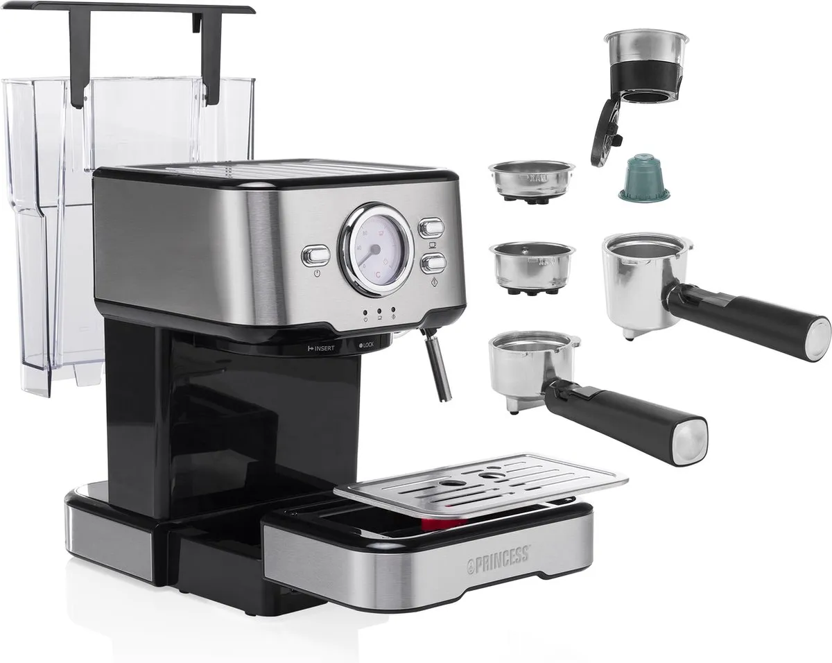 Princess 249415 Koffiezetapparaat Espresso - 2 Kopjes - 1,5L - Zilver