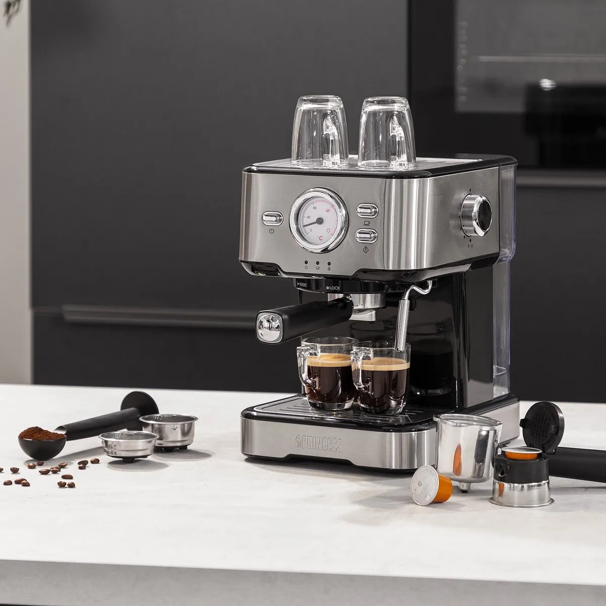 Princess 249415 Koffiezetapparaat Espresso - 2 Kopjes - 1,5L - Zilver