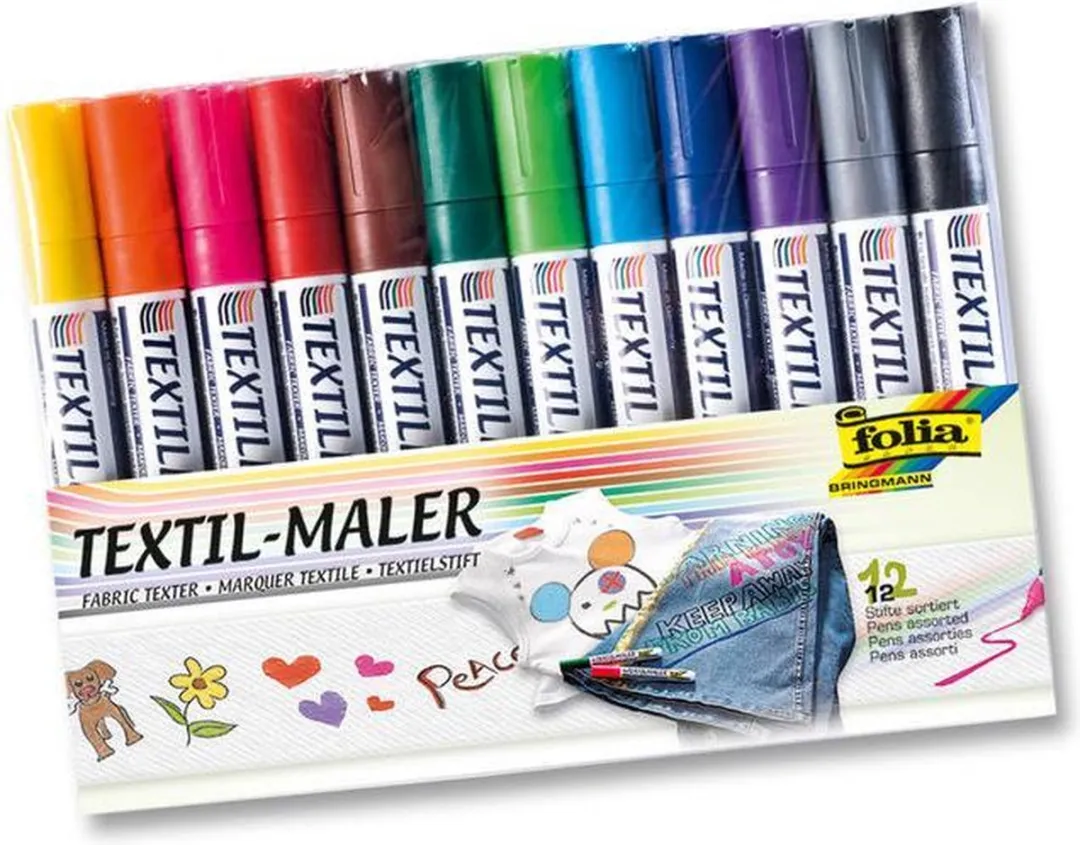 Folia Textielstift Assorti - 12 Stuks