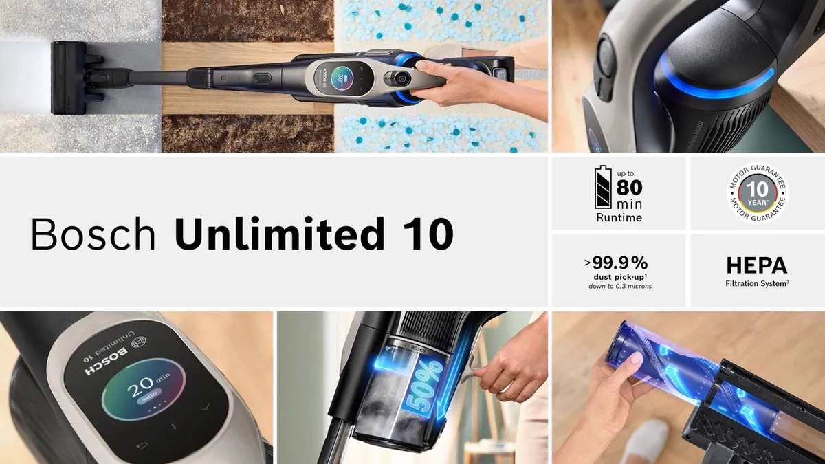 Bosch Unlimited 10 BBS1041GQC Steelstofzuiger - Grijs/Crème