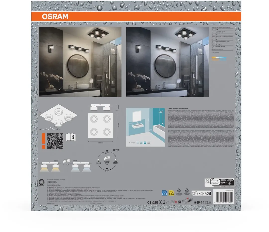Osram Orbis Flame Wandlamp LED 22W 1400lm Zwart - Instelbare kleurtemperatuur - afbeelding 6 van 6