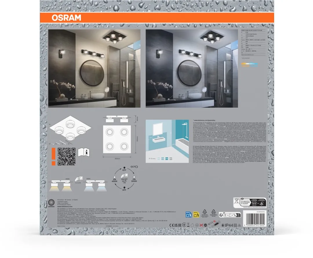 Osram Orbis Flame Wandlamp LED 22W 1400lm Zwart - Instelbare kleurtemperatuur