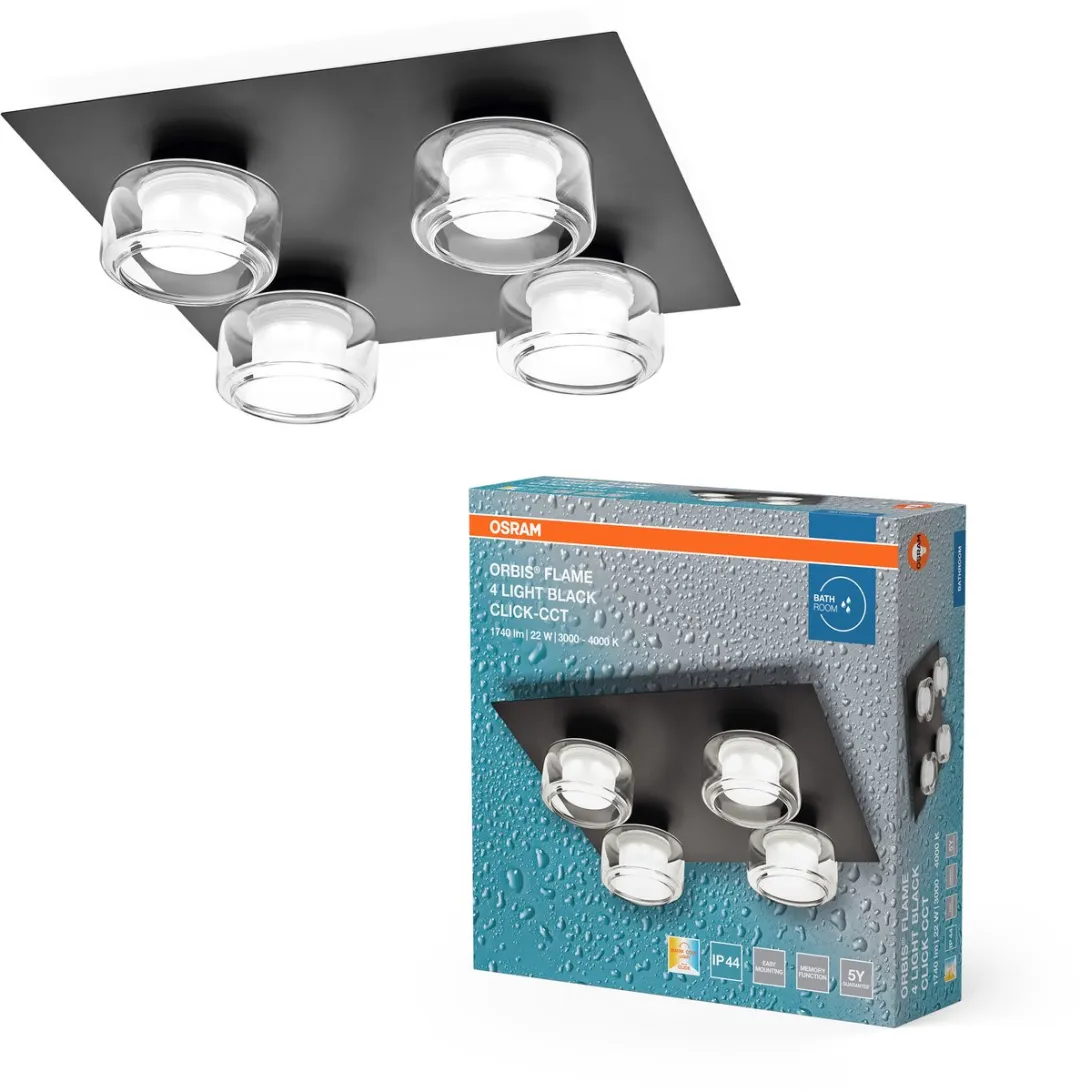 Osram Orbis Flame Wandlamp LED 22W 1400lm Zwart - Instelbare kleurtemperatuur