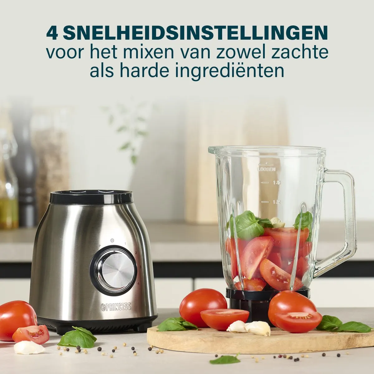 Princess Blender 1000W RVS - 4 Snelheden - 1,5L Glaskan