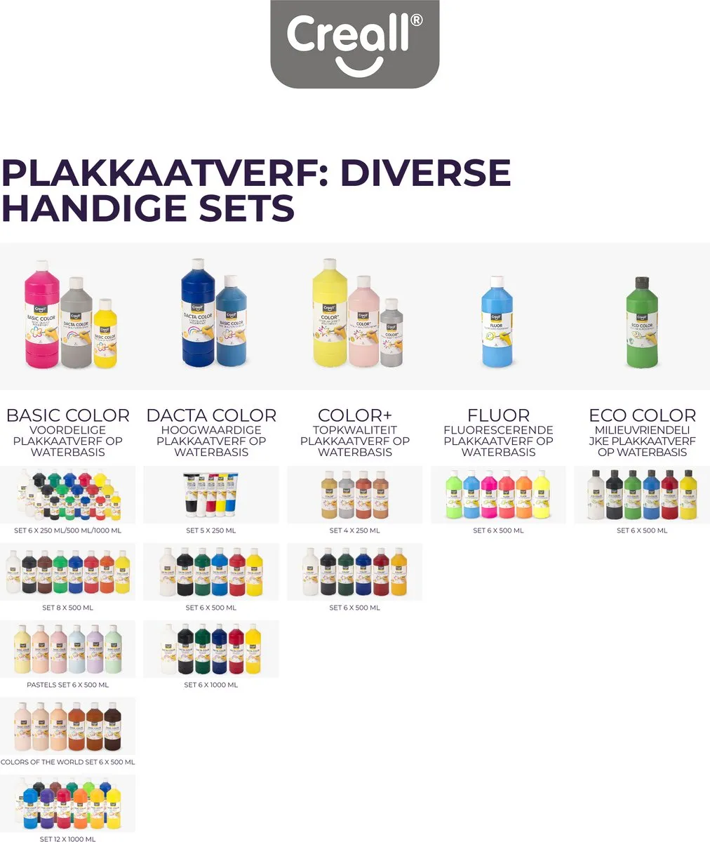 Creall Plakkaatverf Pastel - 6 Kleuren 500ml
