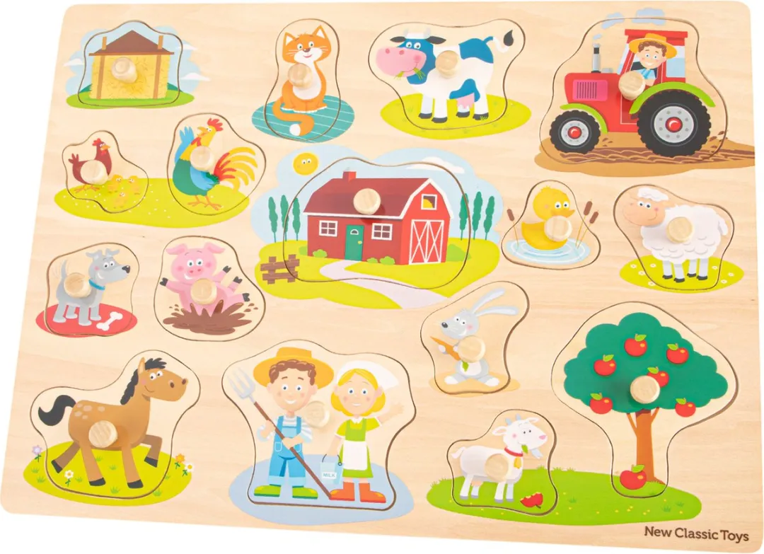 New Classic Toys Houten Knoppuzzel Boerderij 16 Stuks