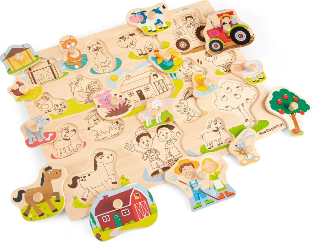 New Classic Toys Houten Knoppuzzel Boerderij 16 Stuks
