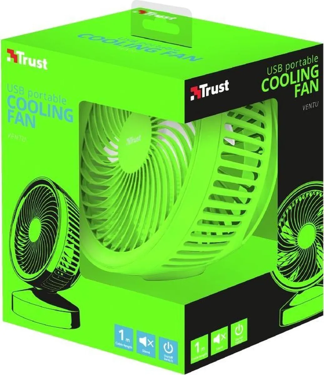 Trust - Ventu - USB Ventilator - Groen - Met powerbank 4400 mAh - Voor op het strand - op vankantie