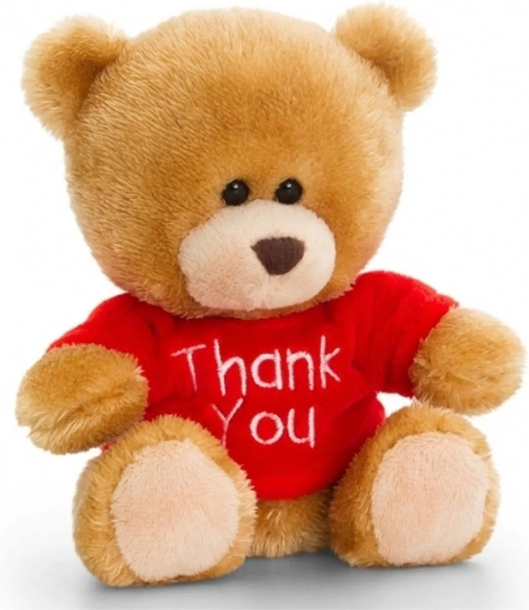 Keel Toys Thank You Pluche Beer - 14cm - Rood shirt