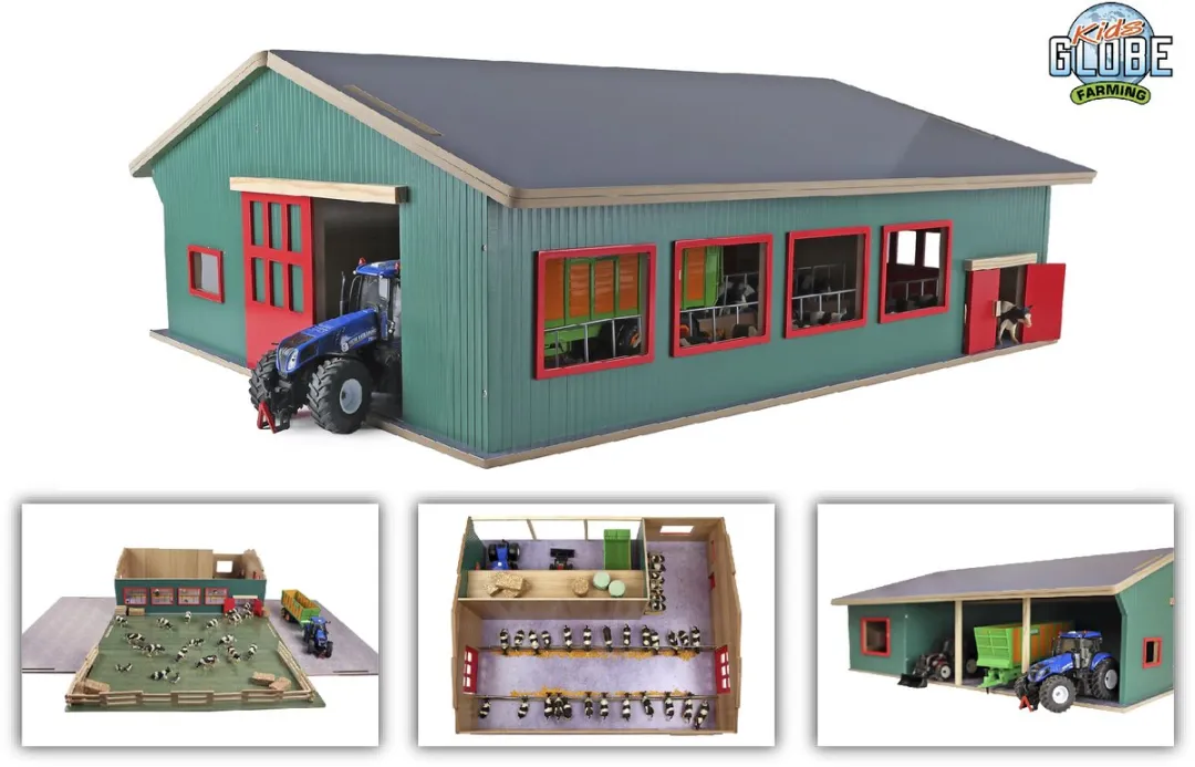 Kids Globe Loopstal met Berging en Weiland 1:32 - Multi kleuren