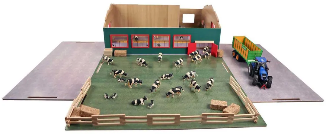 Kids Globe Loopstal met Berging en Weiland 1:32 - Multi kleuren