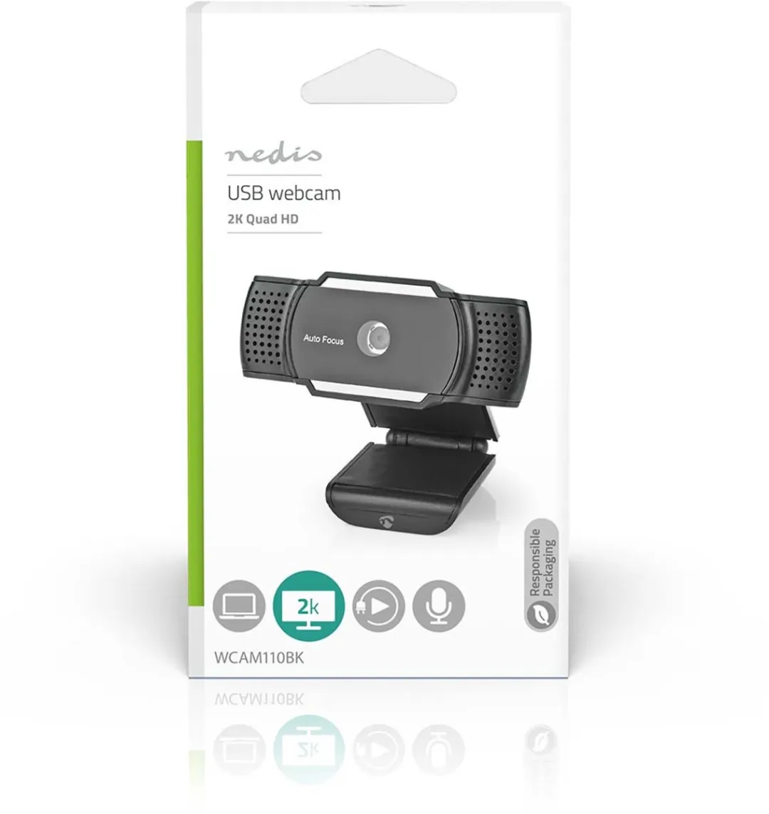 Nedis WCAM110BK Webcam 2K Full HD - Autofocus - Microfoon - Zwart