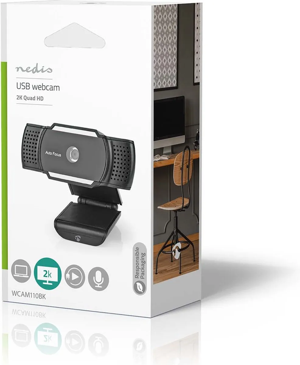 Nedis WCAM110BK Webcam 2K Full HD - Autofocus - Microfoon - Zwart - afbeelding 6 van 6