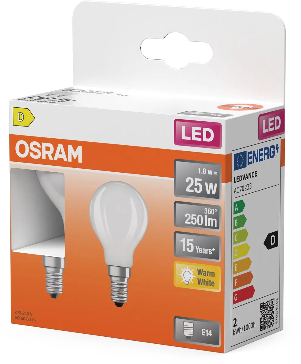 Osram LED Star mini P25 Filament - 2700K 1,8W E14 Mat - 2 Stuks