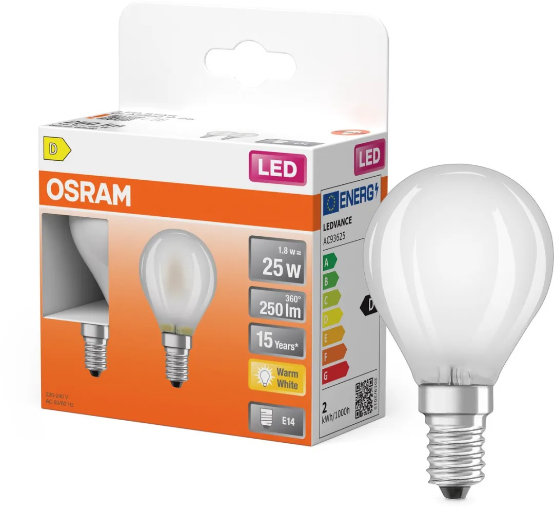 Osram LED Star mini P25 Filament - 2700K 1,8W E14 Mat - 2 Stuks