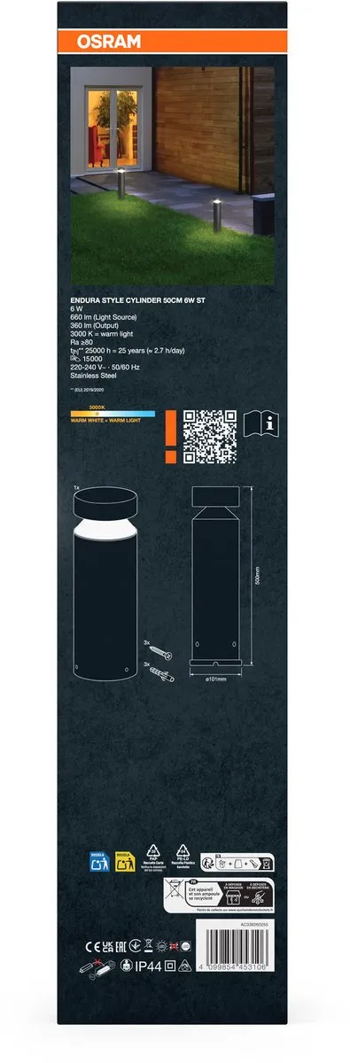 Osram Endura Style Cylinder Buitenlamp 6W - 3000K - 660lm - Staal - afbeelding 6 van 6