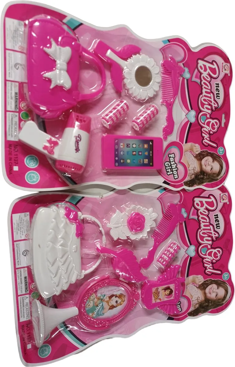 Beaty Girl set - op kaart - duo set - 1x rose tasje set & 1x Wit tasje set