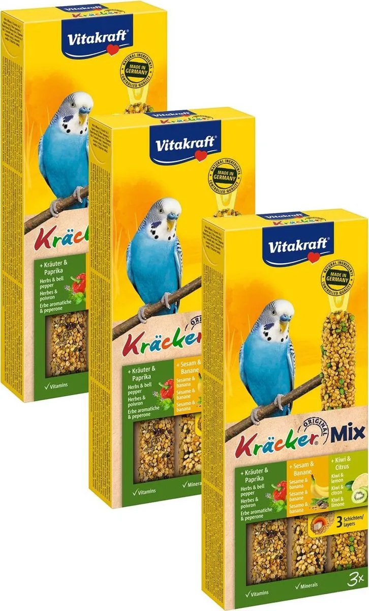 Vitakraft Parkiet Kracker 3 Stuks - Kiwi, Vijg & Banaan