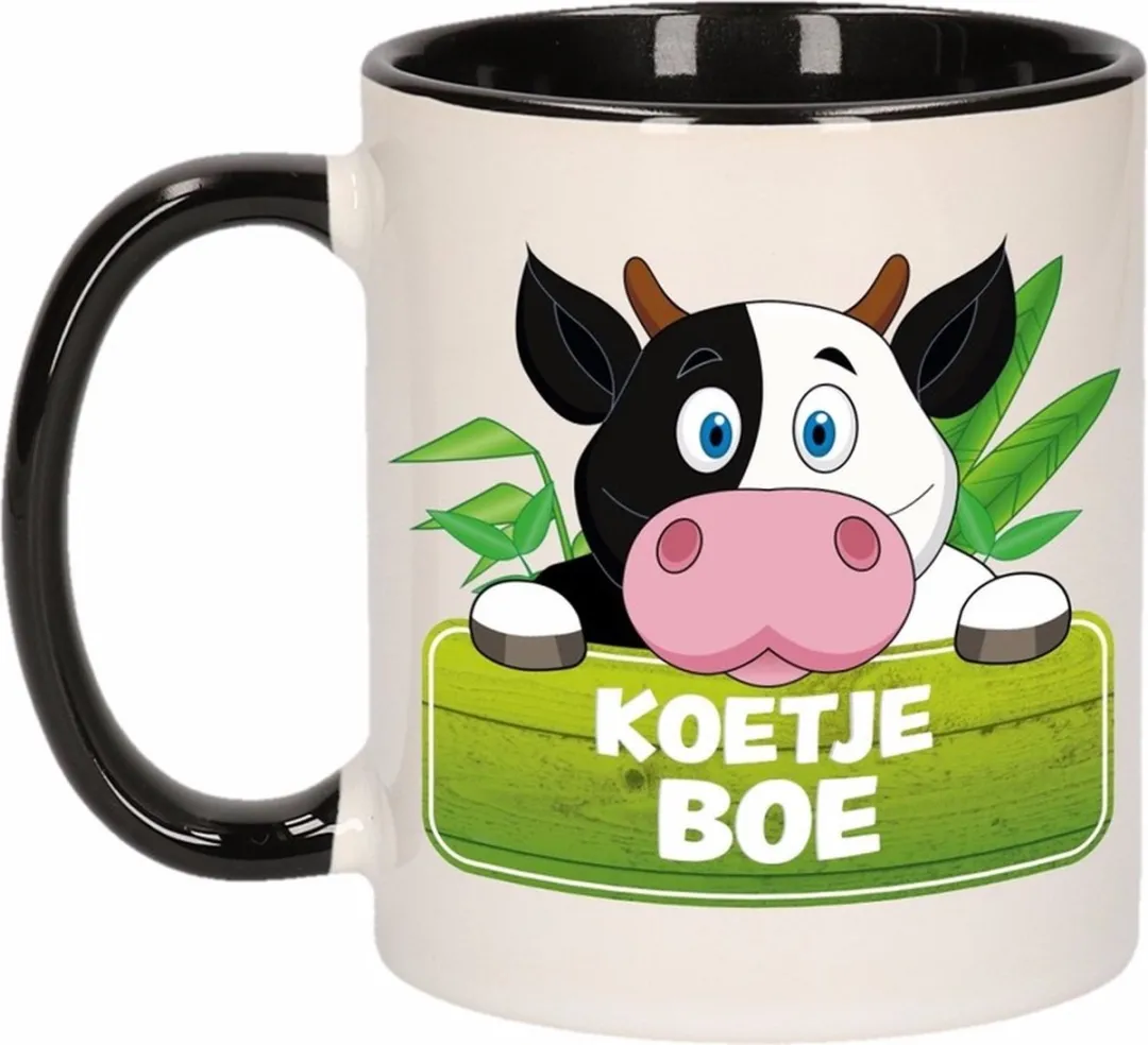 Koeien Cadeau Set - Knuffel 14cm & Drinkbeker 300ml Wit