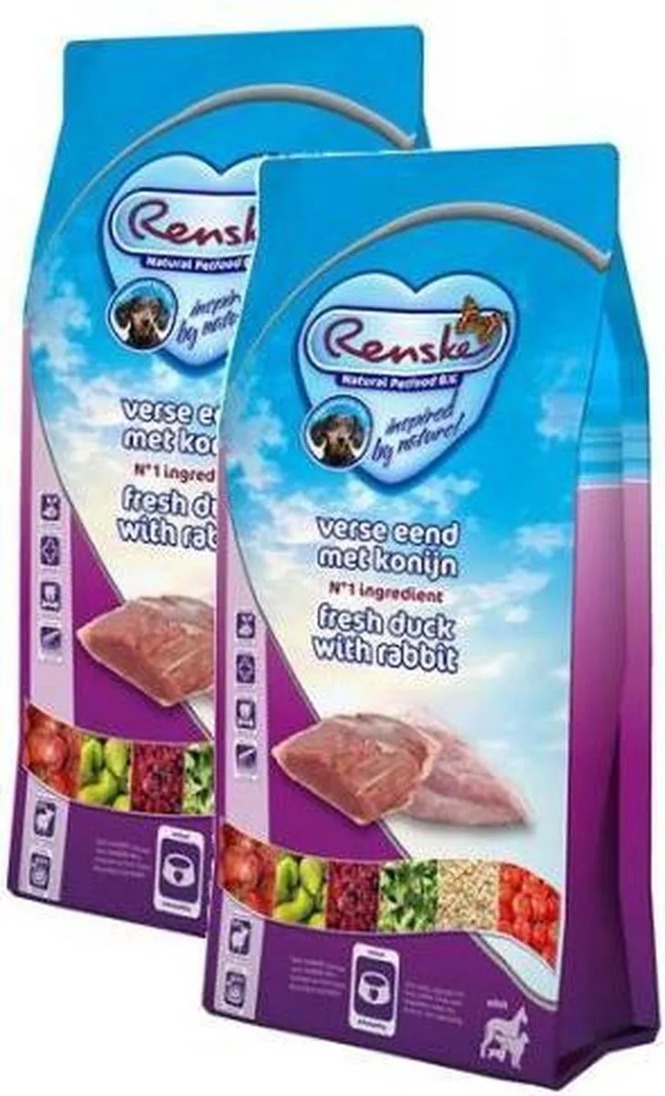Renske Adult Eend & Konijn Hondenvoer - 2x12kg