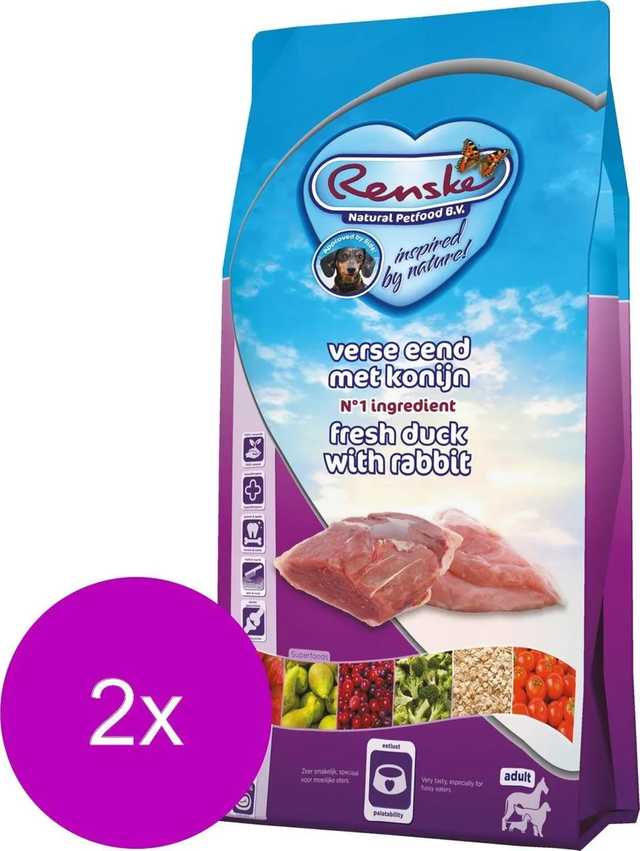 Renske Adult Eend & Konijn Hondenvoer - 2x12kg