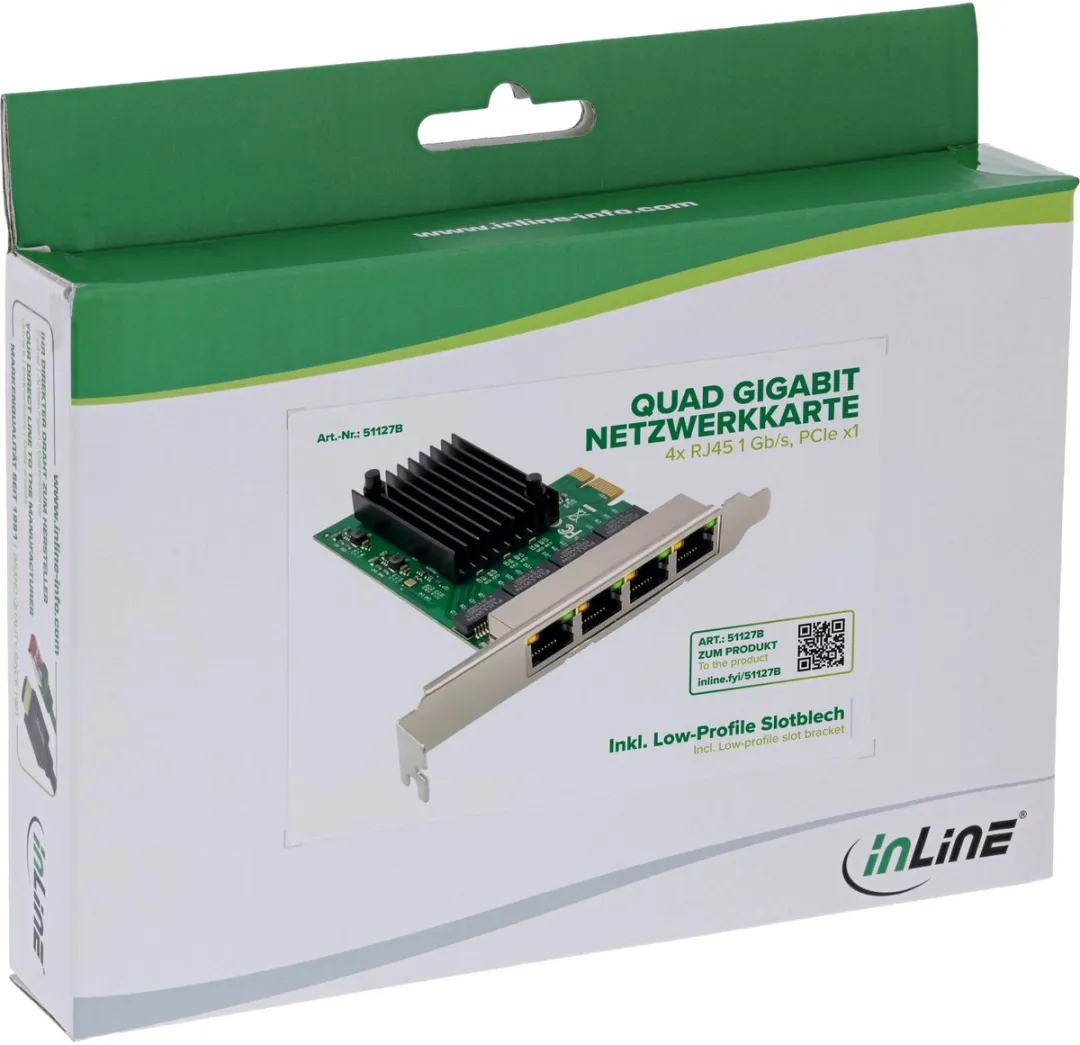 InLine® Quad Gigabit netwerkkaart, 4x RJ45 1 Gb/s, PCIe x1