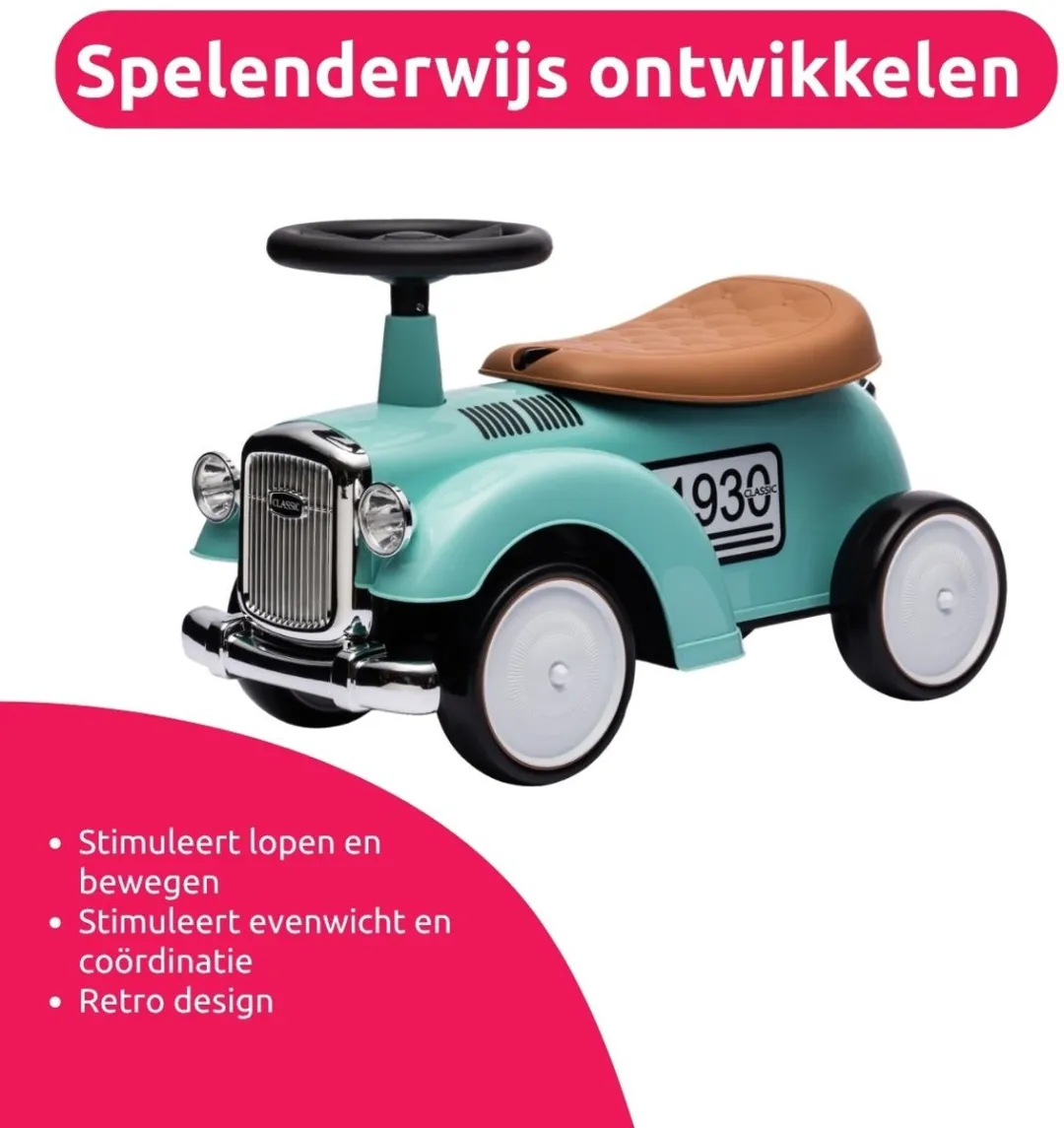 Eco Toys Retro Loopauto Stonegreen - Met Claxon & Opbergruimte