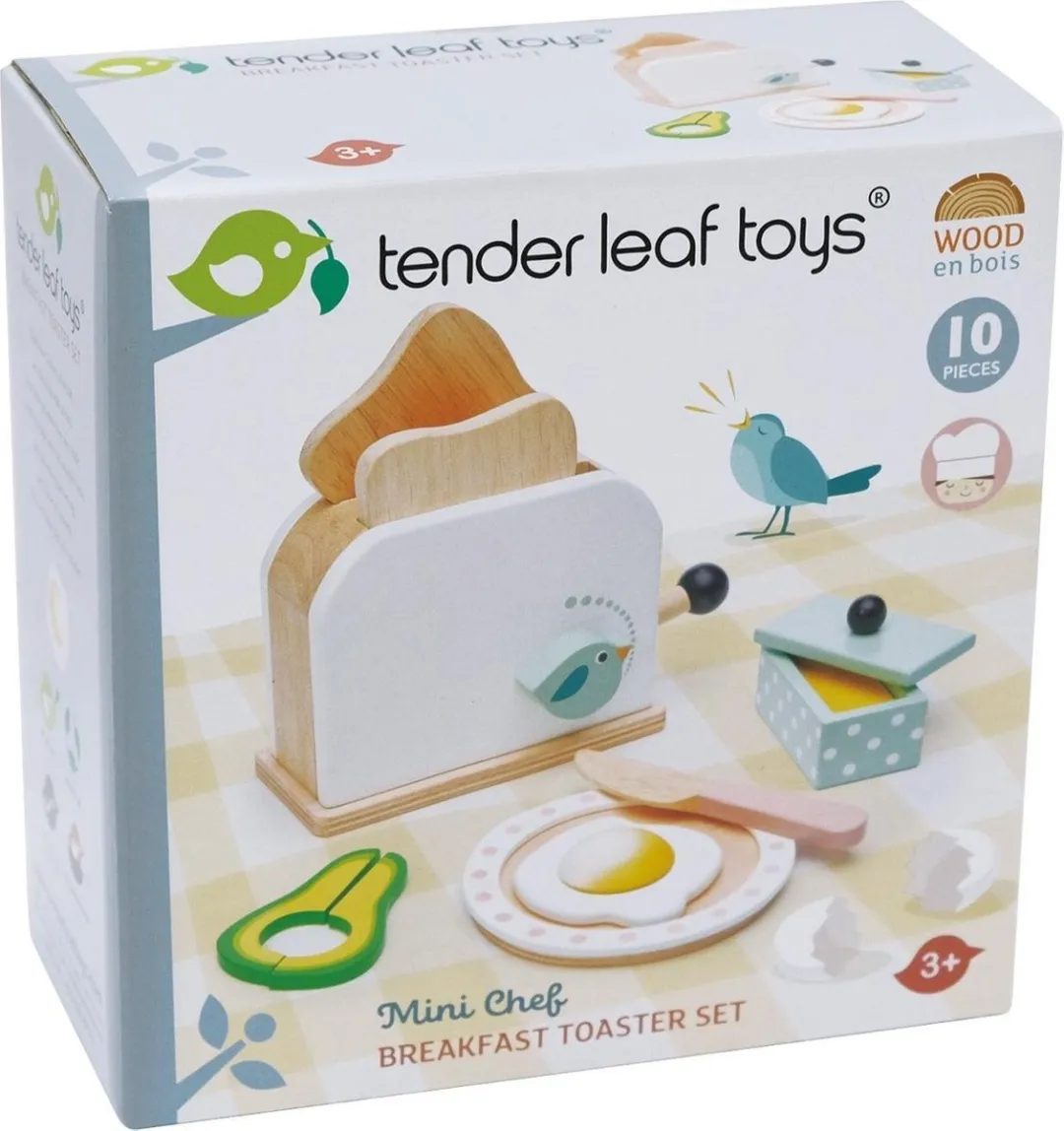 Tender Leaf Toys Ontbijtset Toaster 18,5cm - Hout - 10-delig