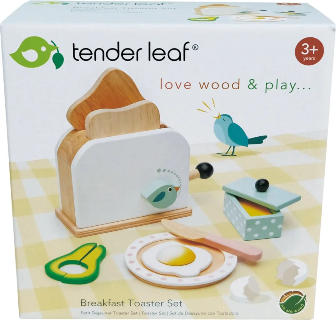 Tender Leaf Toys Ontbijtset Toaster 18,5cm - Hout - 10-delig