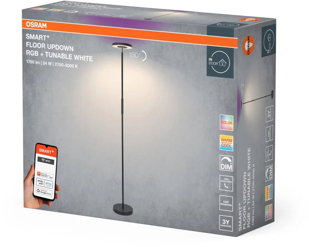 Osram Smart+ Wifi Floor UpDown RGB Wand- en Vloerlamp - 13,5W 2165lm - Zwart