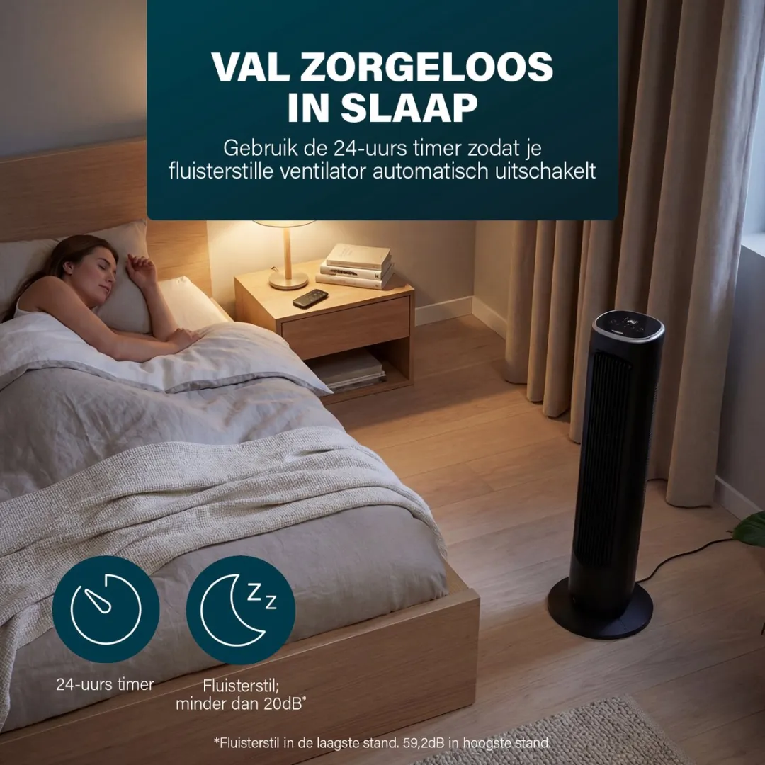 Princess DC Torenventilator 101cm – Extra Stil - 12 Snelheden – Oscillatie – Timer 1-8uur – Met Afstandsbediening - Staande Ventilator – 50W– Zwart - 352390