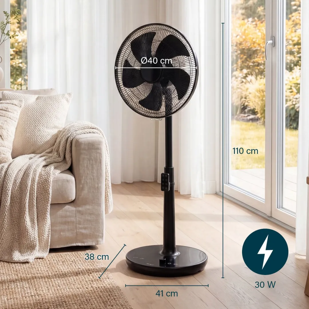 Princess DC Staande Ventilator - Extra Stil - ⌀40cm - 24 snelheden – 4 windmodi – 1‑24 uur timer – 90° Oscillatie – Met Afstandsbediening - 354860