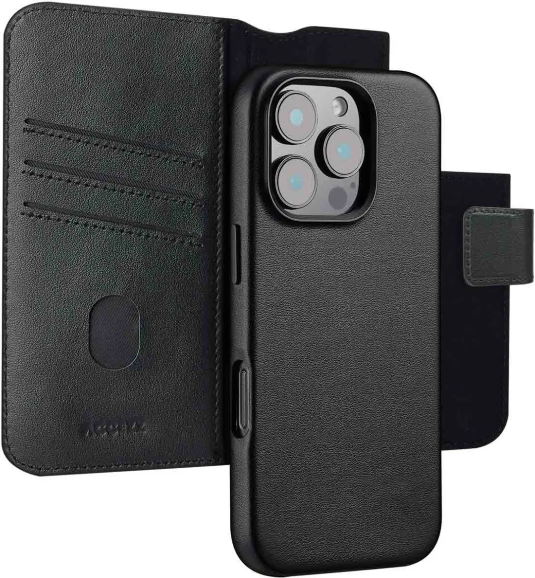 Accezz Hoesje iPhone 16 Pro Max - Leather Bookcase 2-in-1 - 3 Pasjes - Zwart
