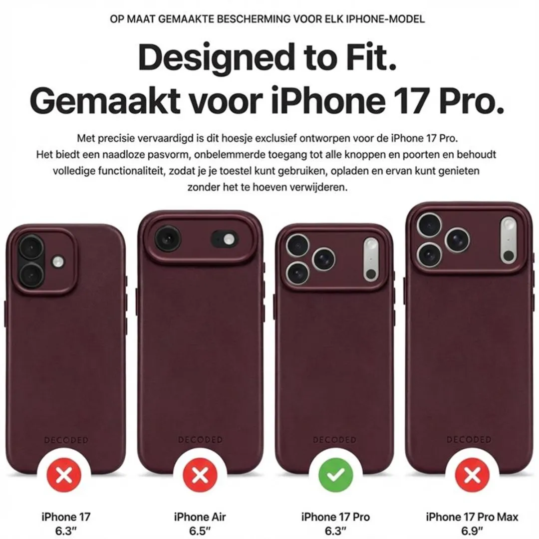 Decoded Hoesje iPhone 17 Pro Premium ECCO Leer - MagSafe - Rood