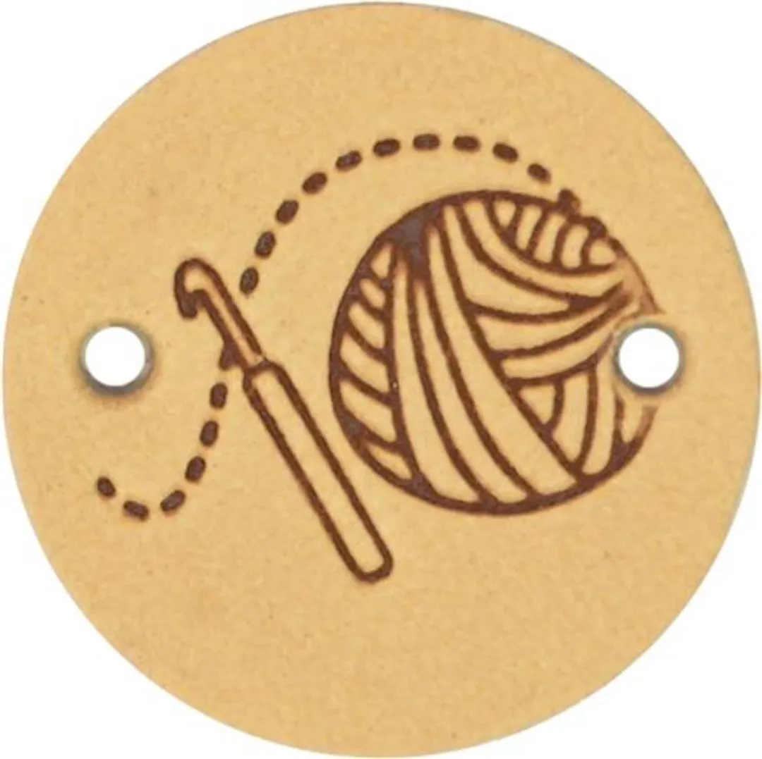 Durable Leren Label met Bolletje Wol en Haaknaald