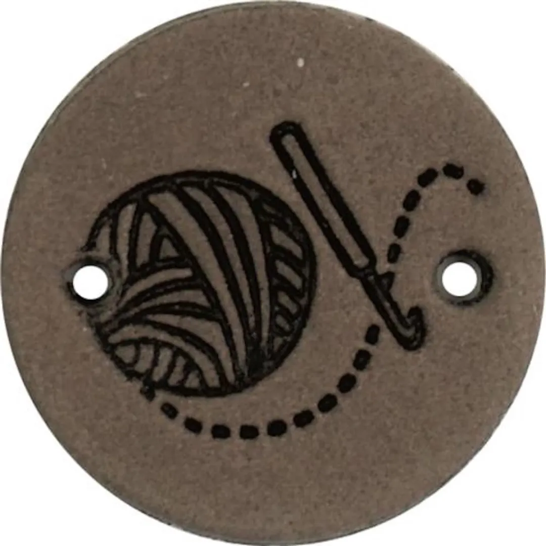 Durable Leren Label met Bolletje Wol en Haaknaald - 2cm - 2 Stuks