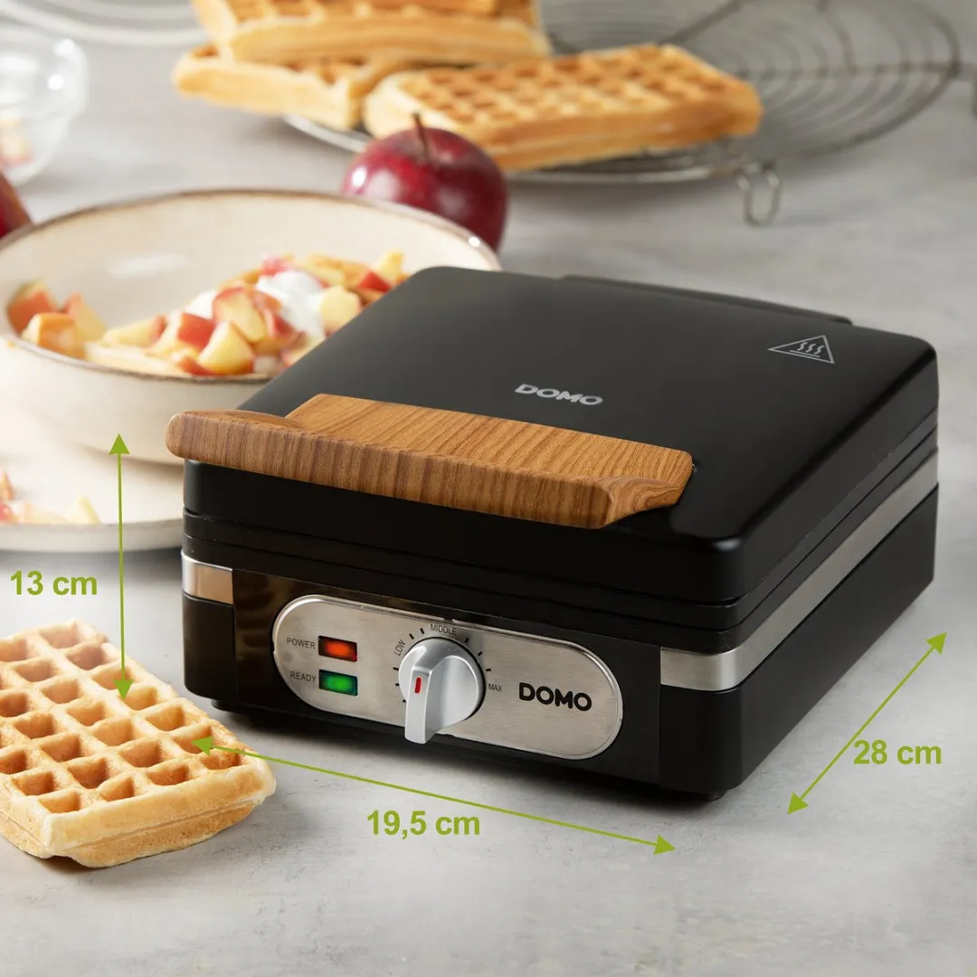 DOMO DO9275W Wafelijzer - XL wafels 4x7 - Belgische Wafels - PFAS-vrij - 1400W - Zwart