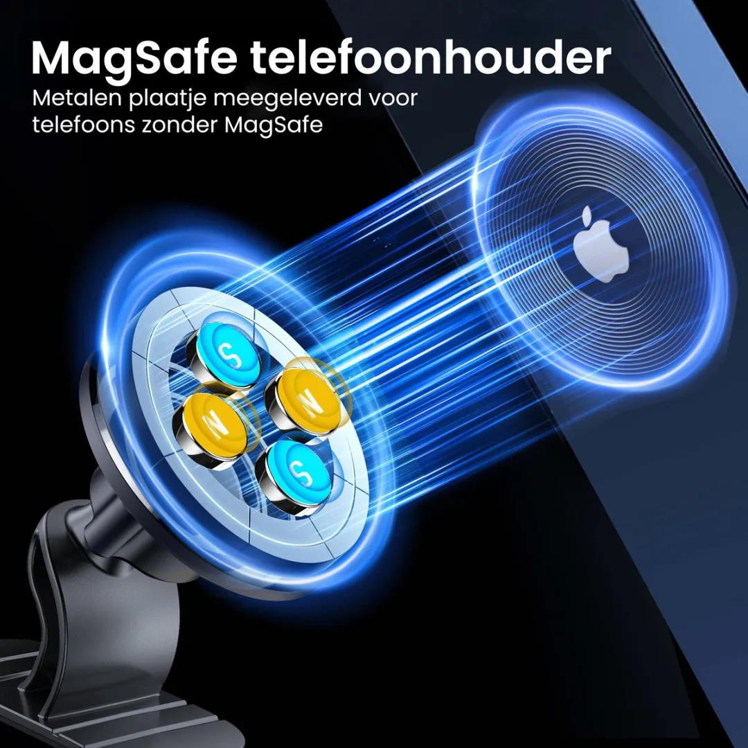 Caliber CNC19 MagSafe Autohouder - 360° Draaibaar - Zwart - afbeelding 6 van 6