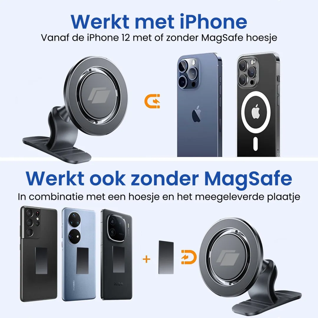 Caliber CNC19 MagSafe Autohouder - 360° Draaibaar - Zwart