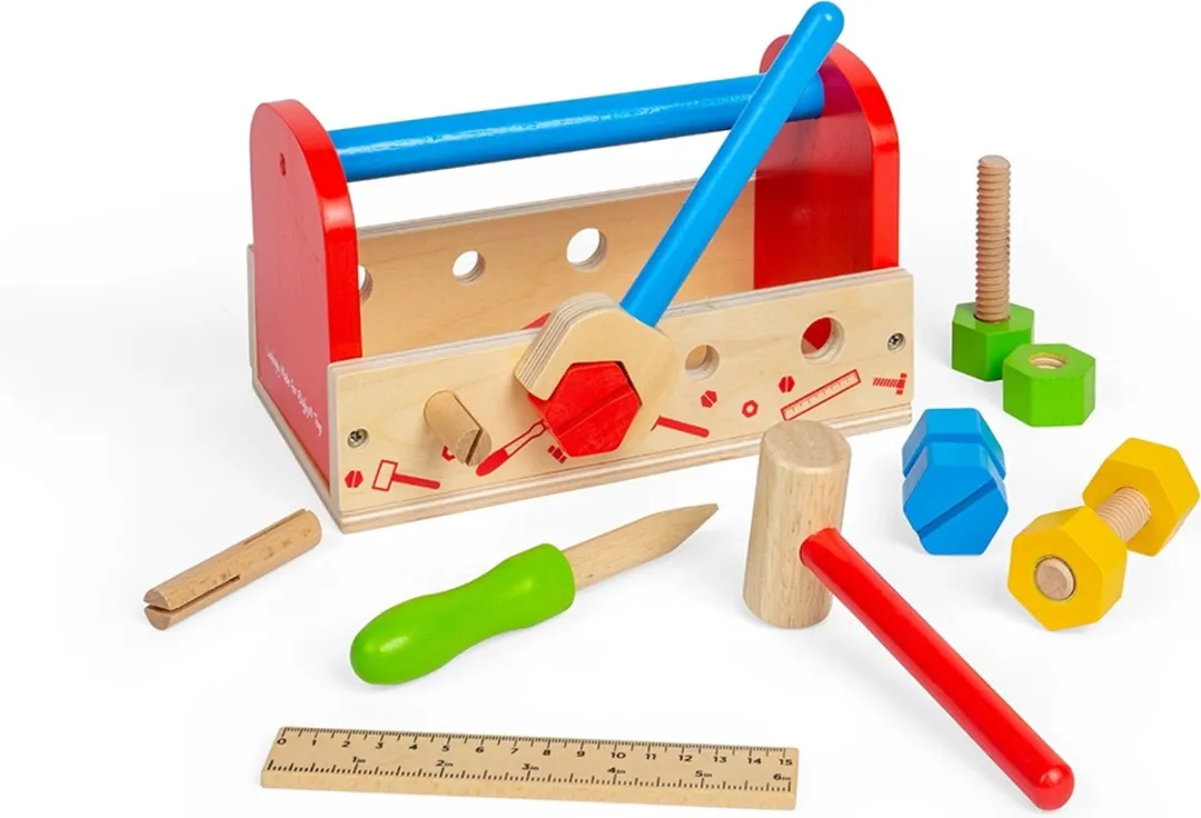 BIGJIGS Houten Gereedschapskist - 2 Onderelen - Multicolor